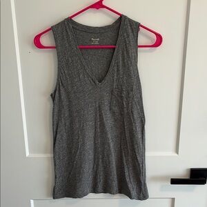 Madewell Gray Tank Top with V-Neckline and Pocket